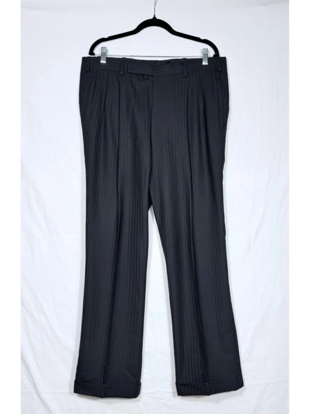Oxxford Clothes Mens Black Pinstripe Dress Pants 36x29 Bespoke Executive